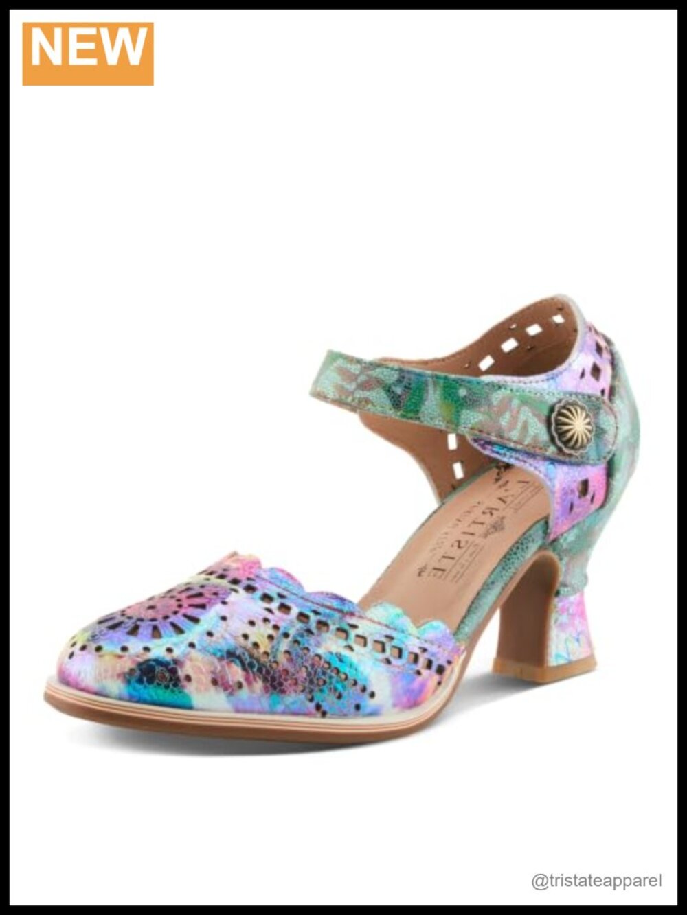 Laser Cut Leather Salsa Heels Hook and Loop Dance Pumps